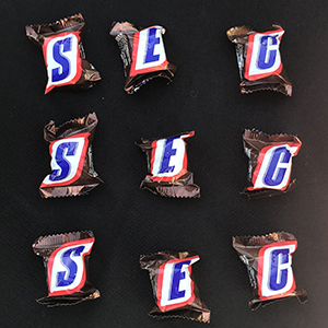 Snickers candy spelling out SEC