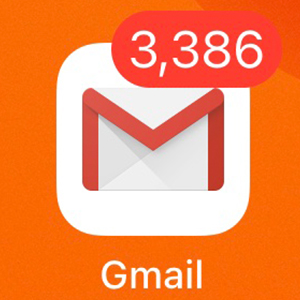 Gmail notifications totaling to 3,386