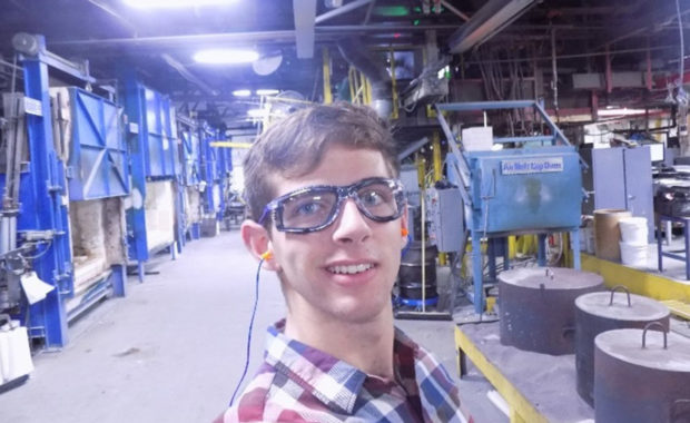 Selfie of student, Austin Kees, at his manufacturing job