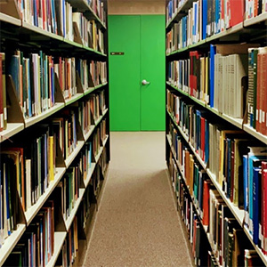 Aisle of books in a library
