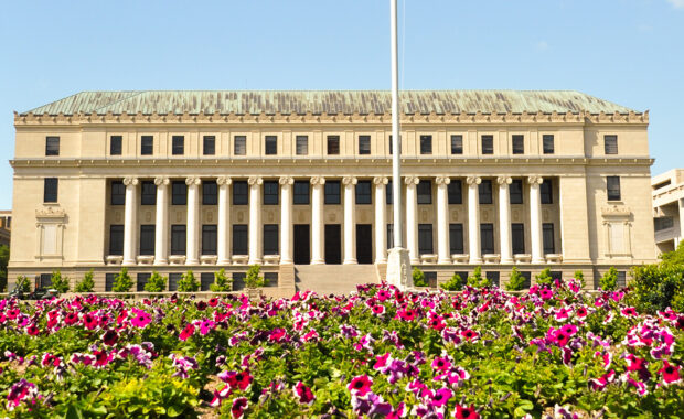 Exterior view of the Administration Building at Texas A&M University