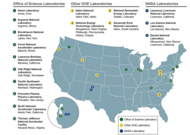 Map of DOE laboratories